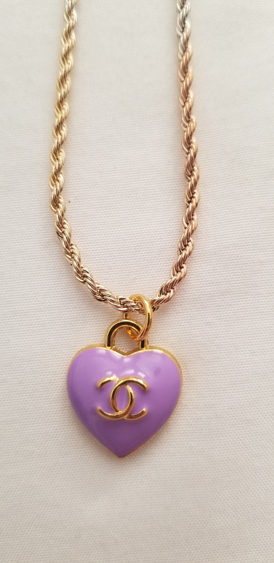 Chanel Lilac Heart Necklace Repurposed