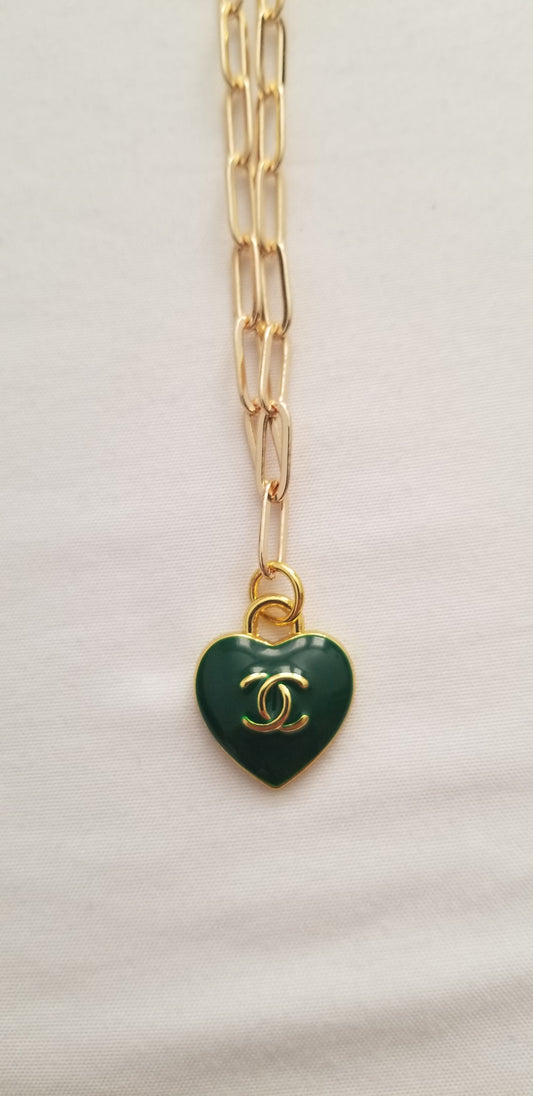 Chanel Green Heart Necklace Repurposed