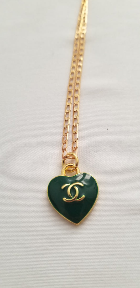 Chanel Green Heart Necklace Repurposed