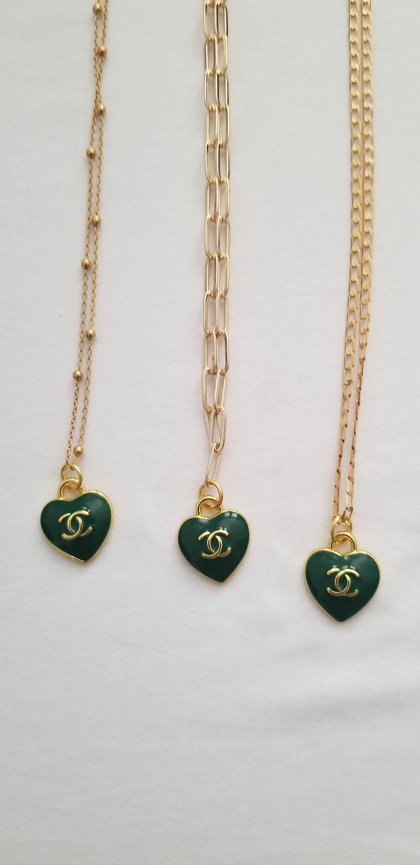 Chanel Green Heart Necklace Repurposed
