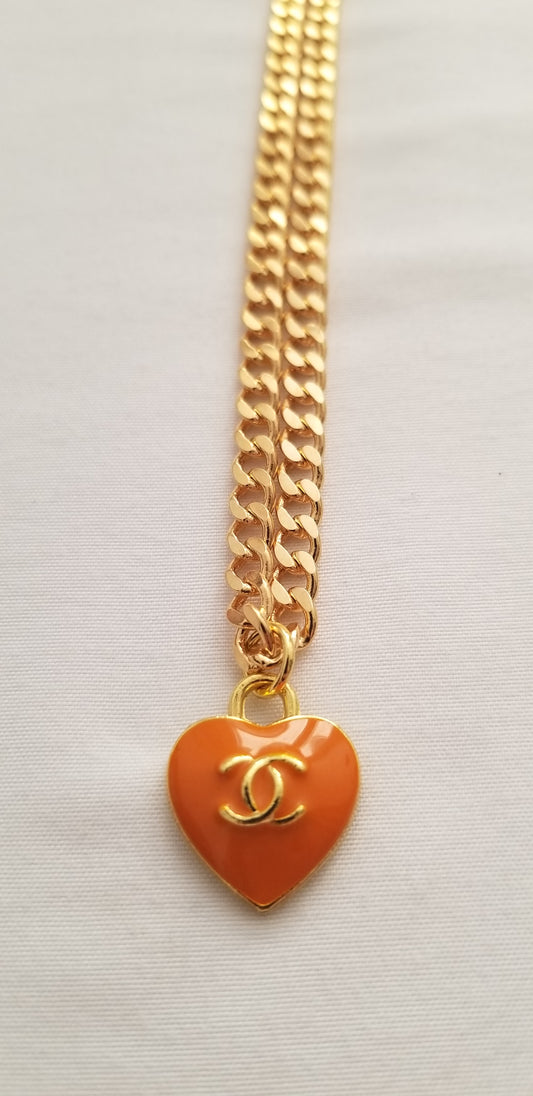 Chanel Orange Heart Necklace Repurposed