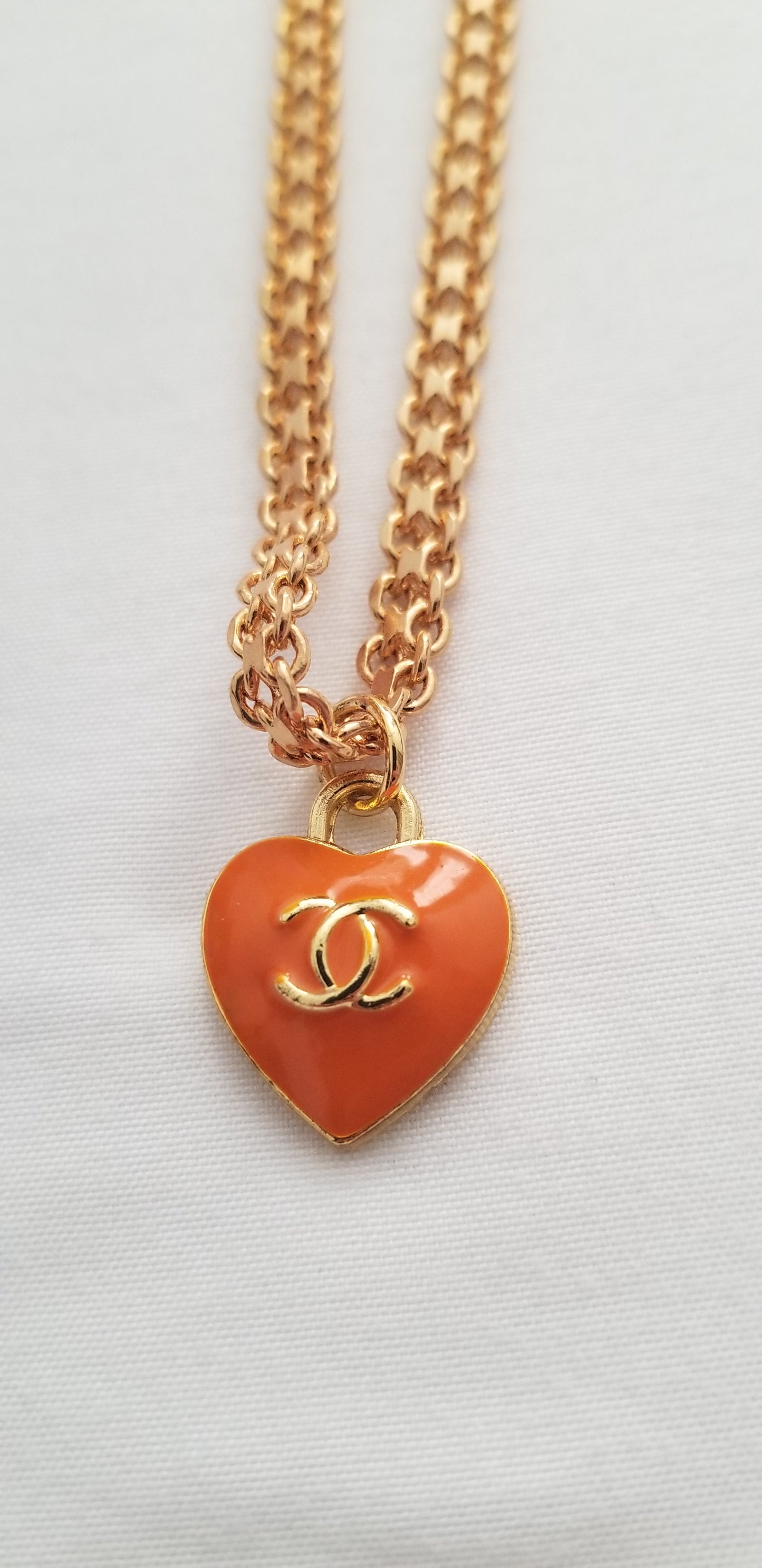 Chanel Orange Heart Necklace Repurposed
