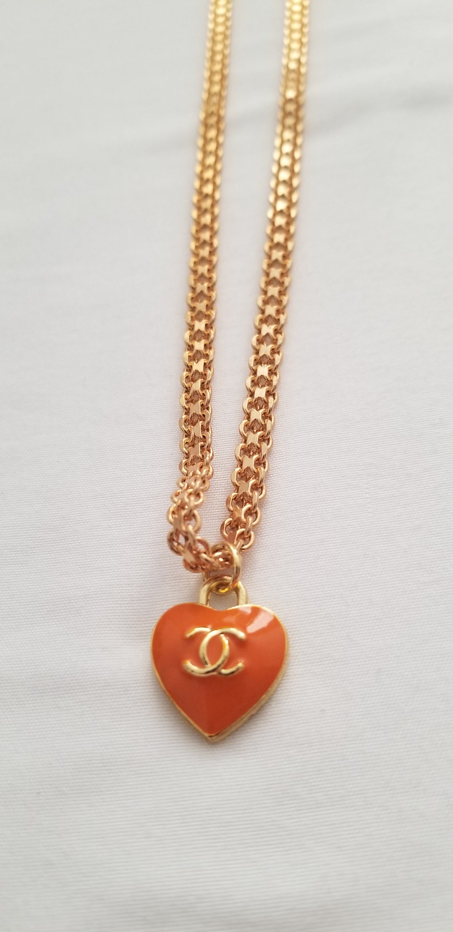 Chanel Orange Heart Necklace Repurposed