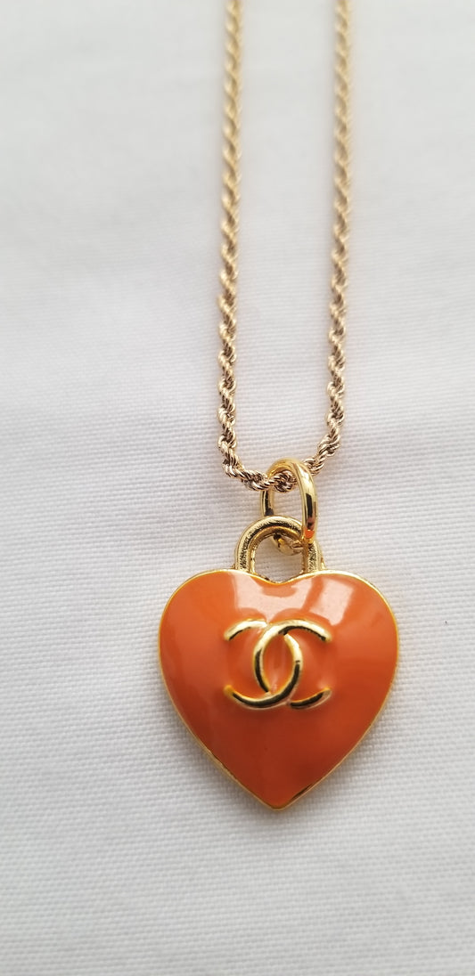 Chanel Orange Heart Necklace Repurposed