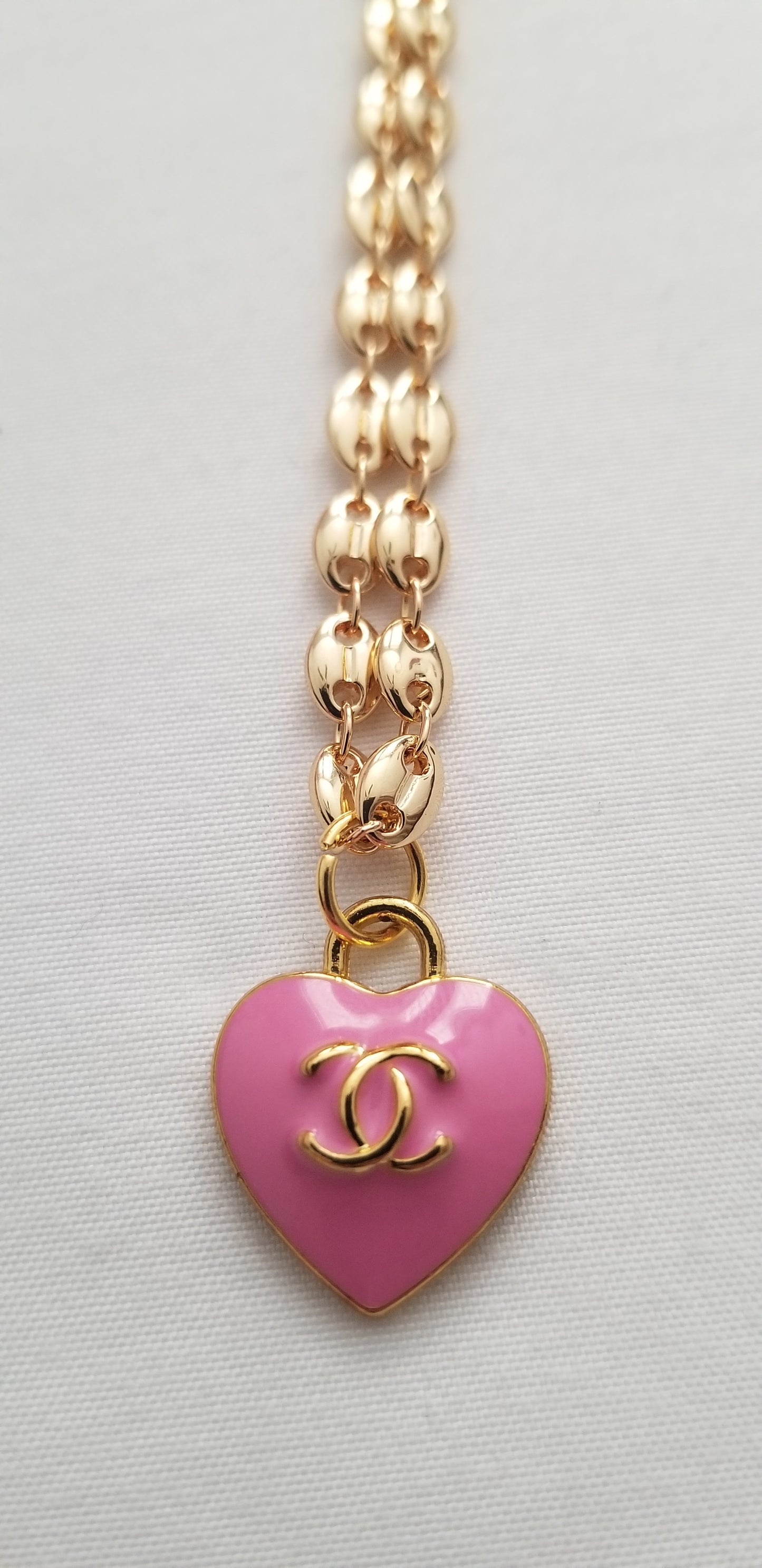 Chanel Pink Hearts Necklace- Repurposed