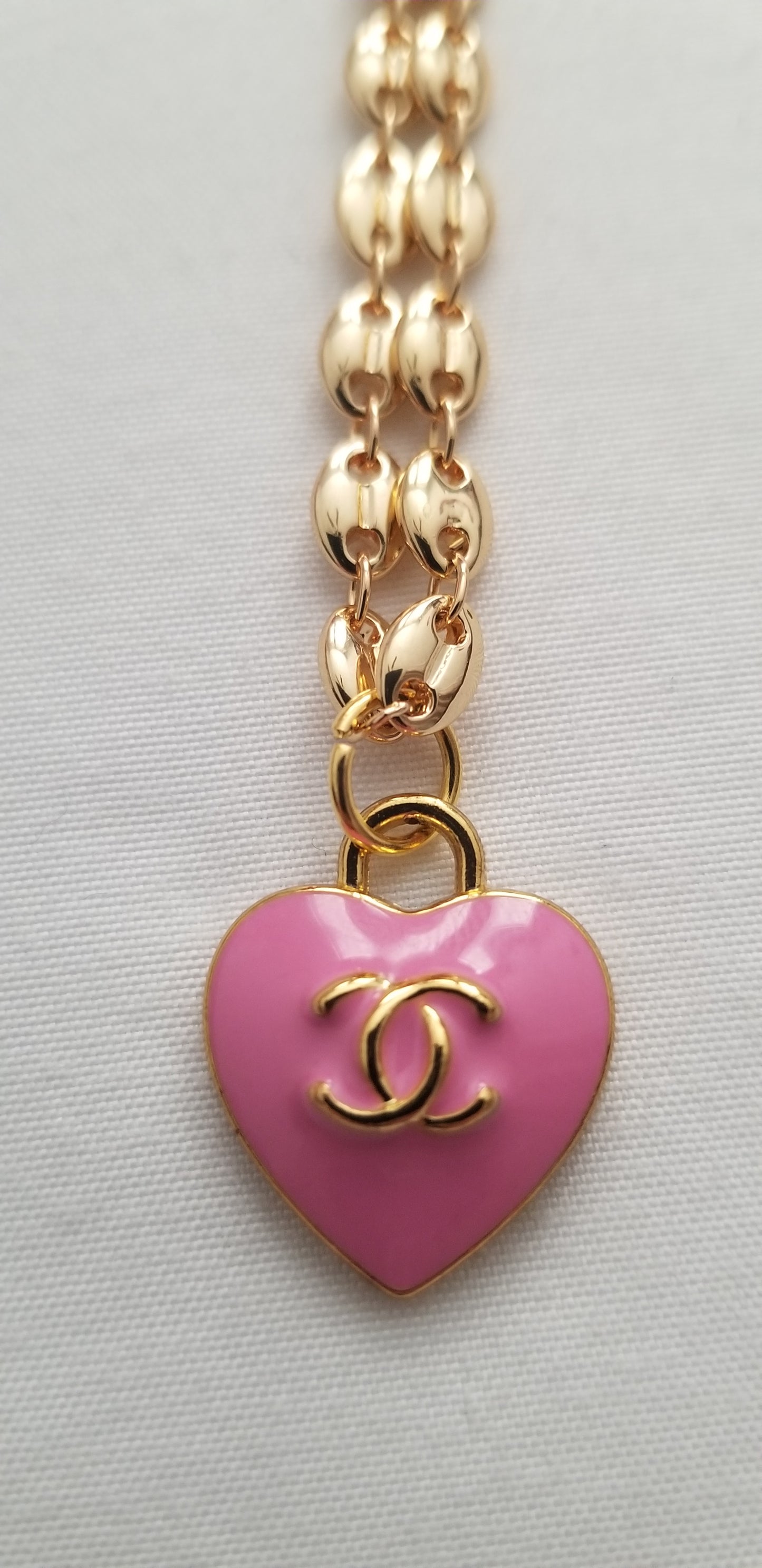 Chanel Pink Hearts Necklace- Repurposed