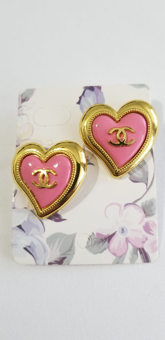 Chanel Large Pink Hearts Earrings Repurposed