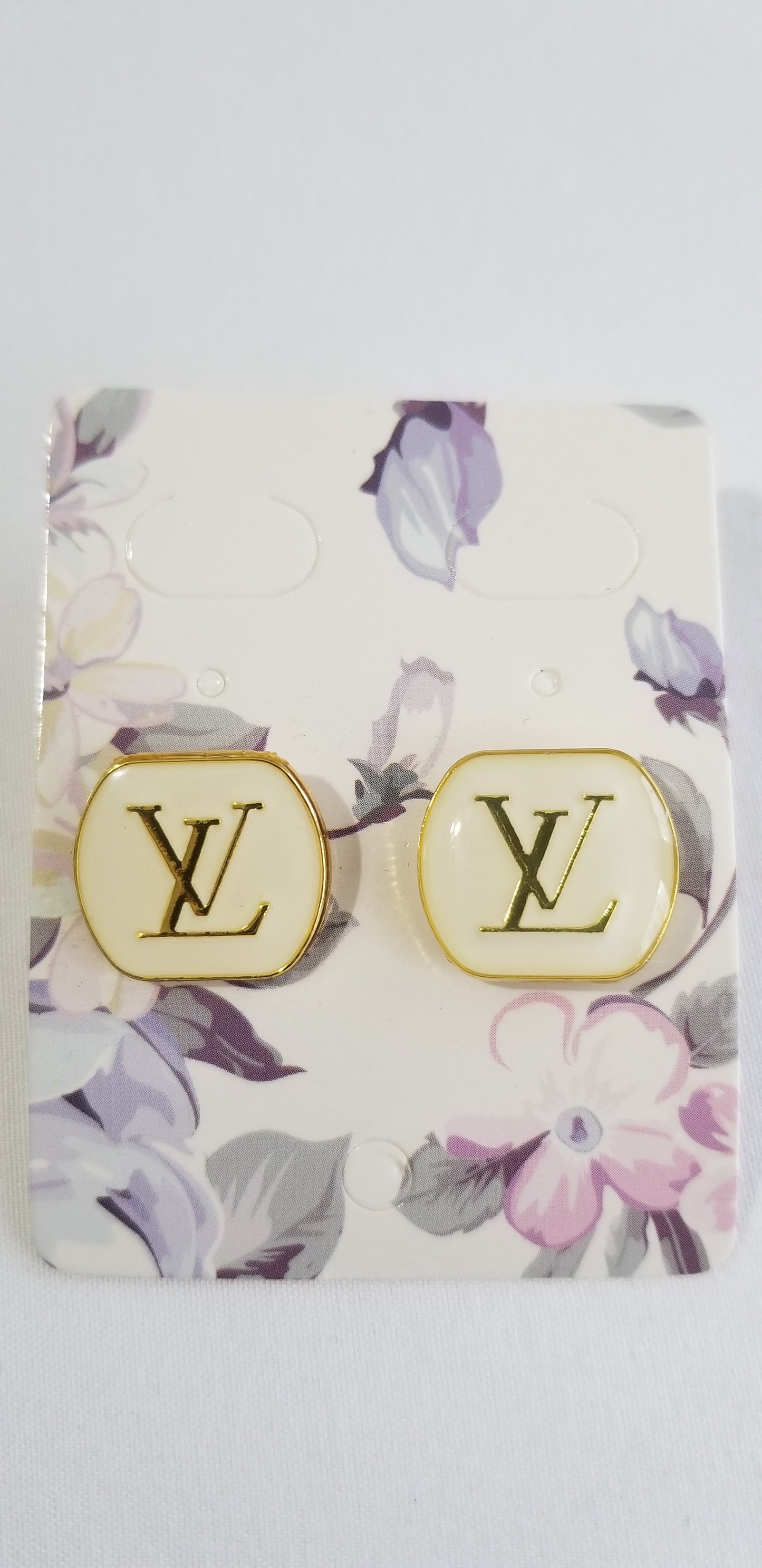 LV White Cuff Earrings Repurposed