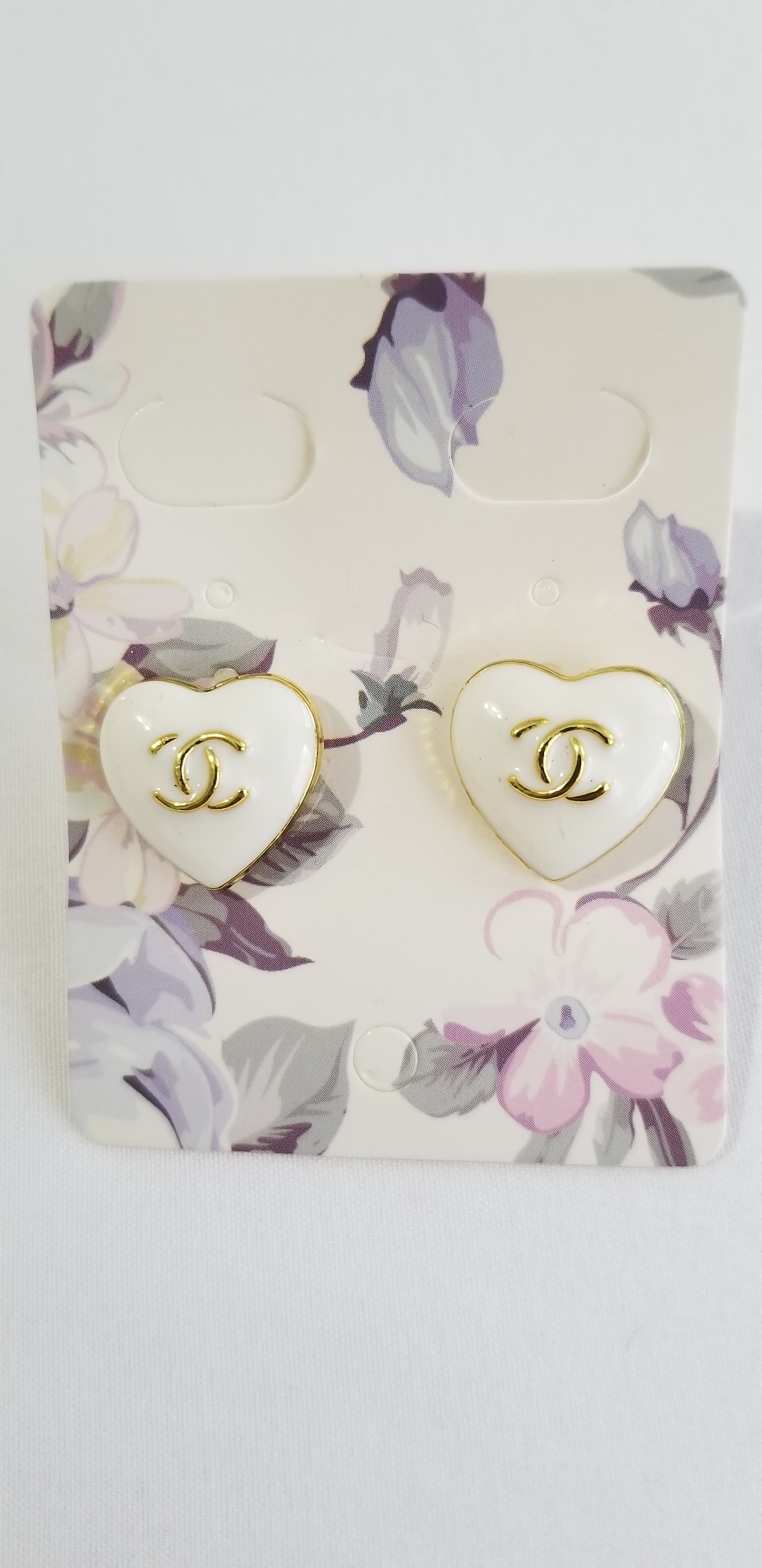 Chanel white heart earring studs – LLBazar