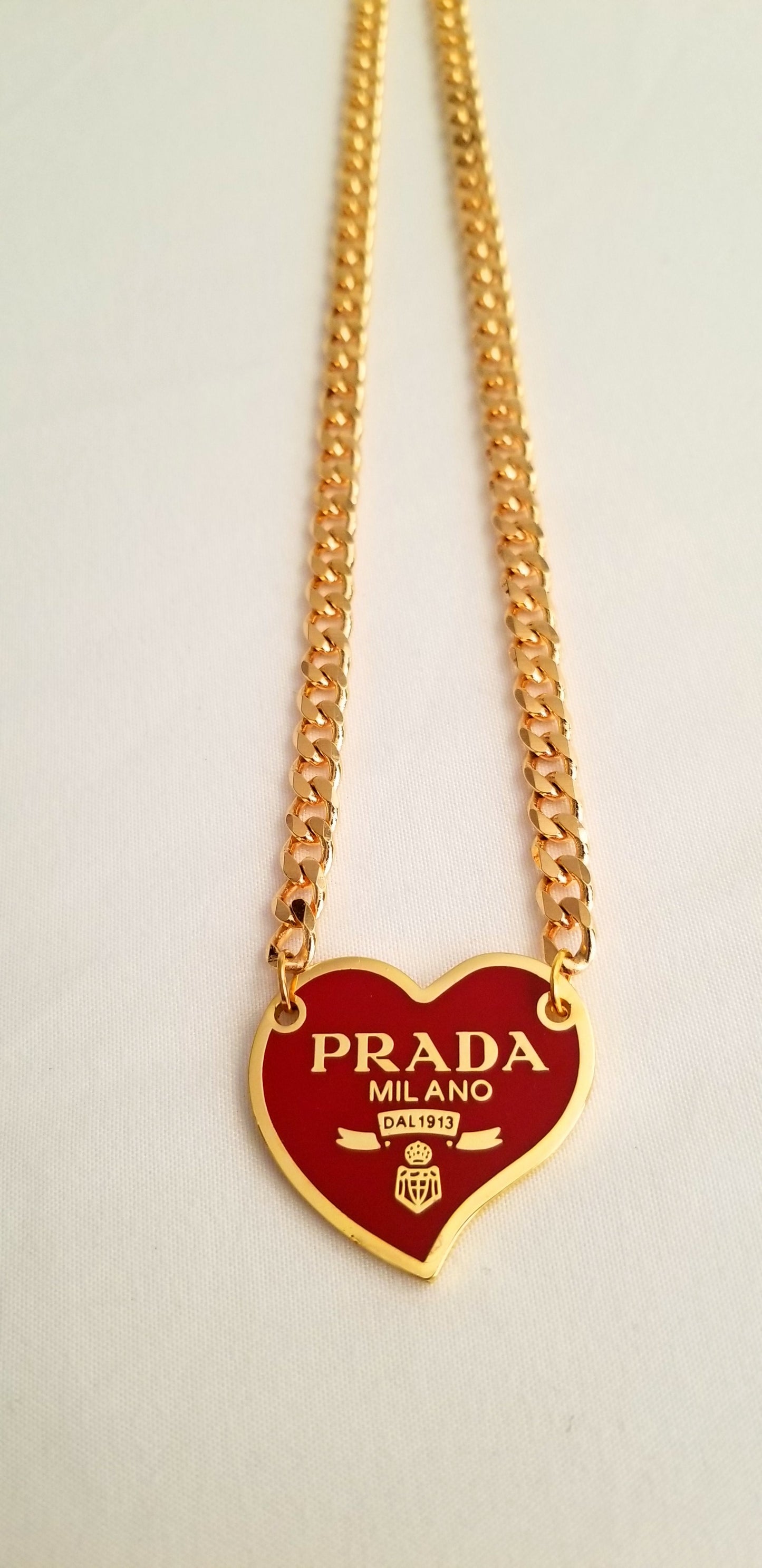 Prada Red Heart Necklace Repurposed