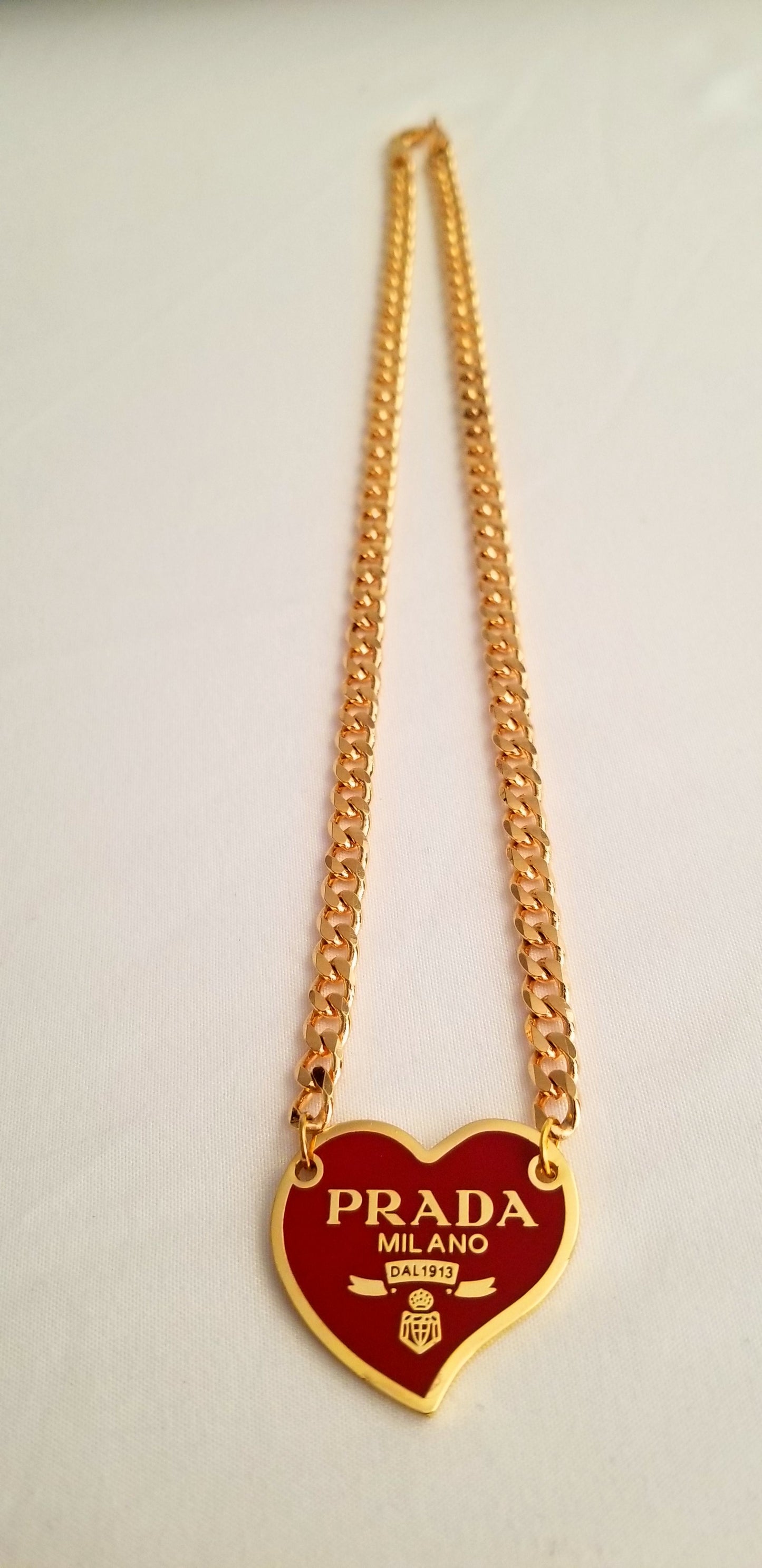 Prada Red Heart Necklace Repurposed