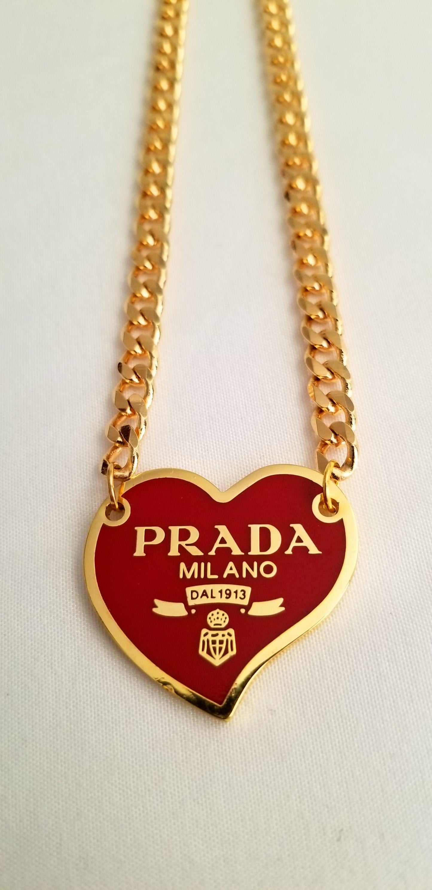 Prada Red Heart Necklace Repurposed