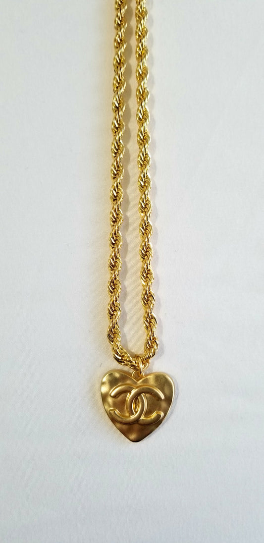 CC Gold Heart Rope Necklace Repurposed