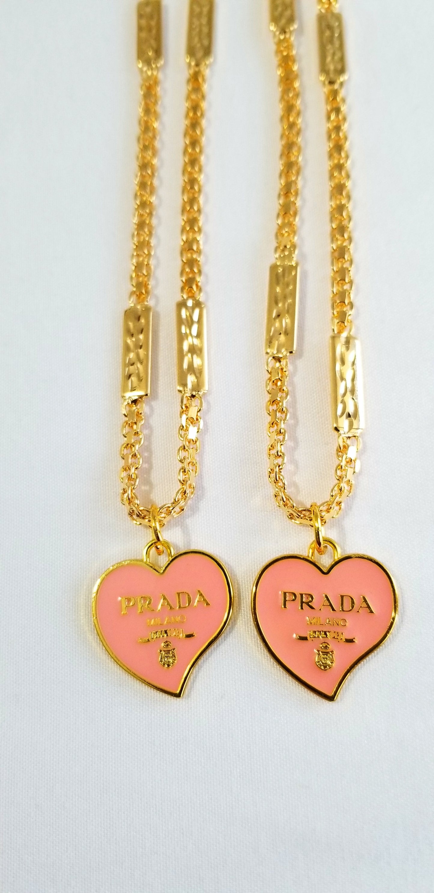 Prada Small Pink Heart Necklace Repurposed