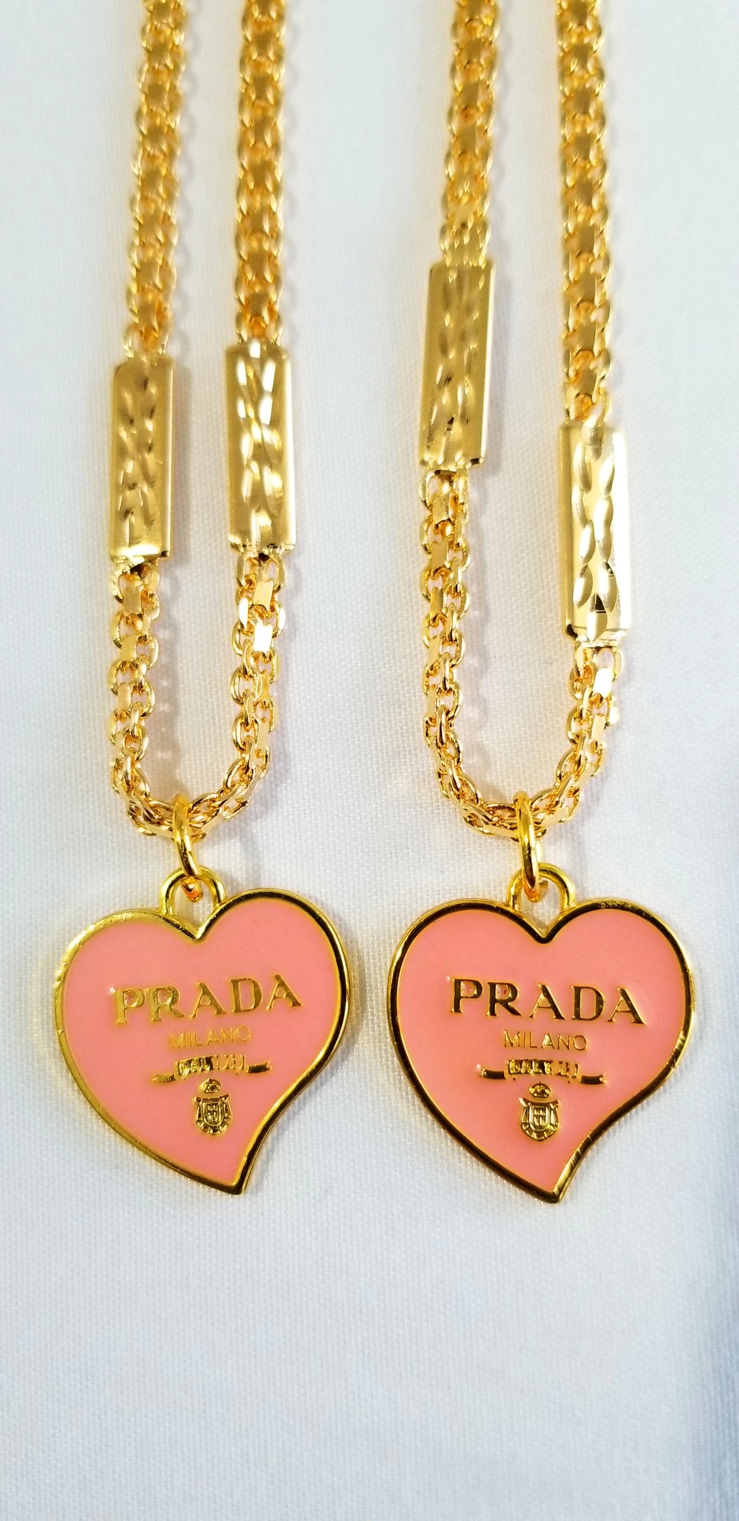 Prada Small Pink Heart Necklace Repurposed