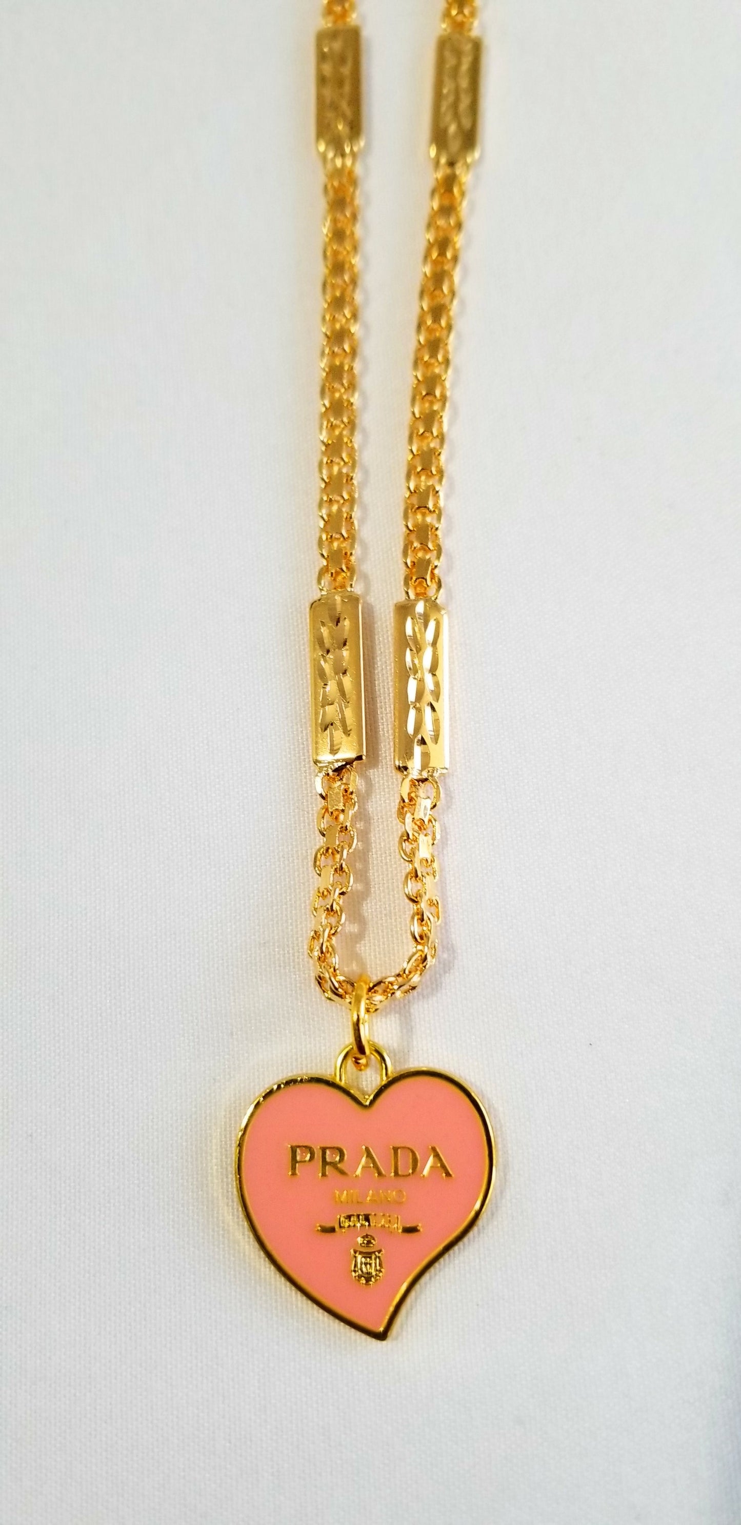 Prada Small Pink Heart Necklace Repurposed